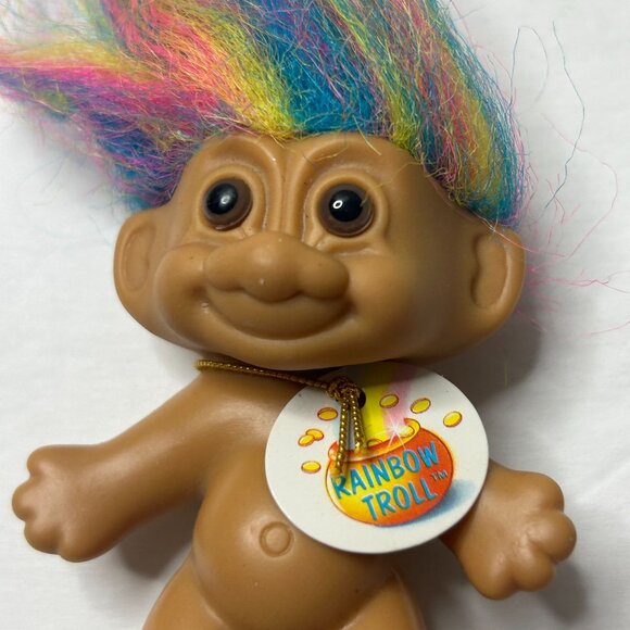 Vintage Russ Troll Dolls Set of 3 Orange Green Rainbow Hair 3-5" Tall - RARE - Picture 4 of 7